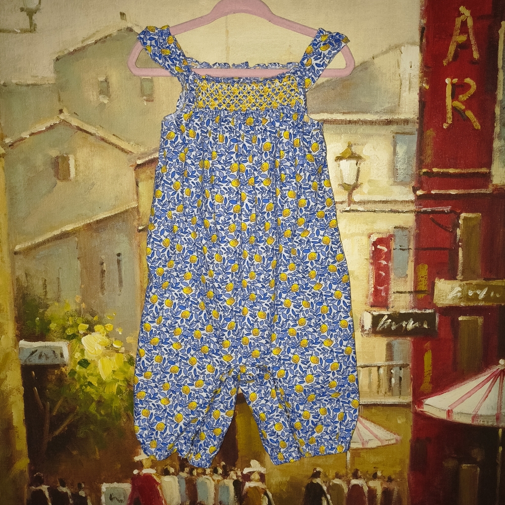 JoJo Maman Bebe Blue and Yellow Floral Romper